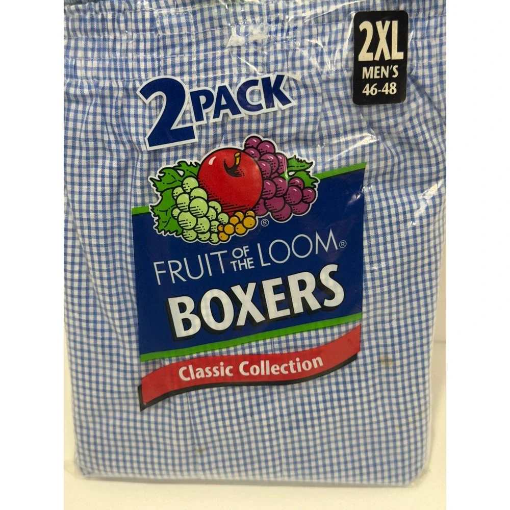 Fruit of the Loom Mens Boxers 2 Pack 2XL 46-48‎ Blue Gingham Full Cut Big & Tall